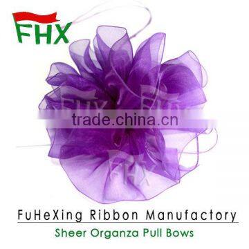 factory supply purple pom pom stretch organza ribbon bows for gift packaging