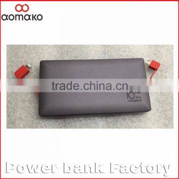 rechargeable battery for iphone and android phone, dual cable power bank 10000mah high capacity power bank,alloy power bank