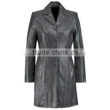 High Quality Black Long Women Leather Jacket