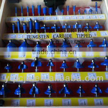 TC-050A 50PCS TCT Router Bit Set Blue Colour Quarter Inch Shank In Wooden Display Box