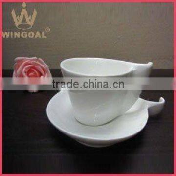 White porceain coffee cup and saucer set