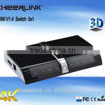 CheerLink new products uhd hdmi switch 5 port switcher /ir remote/black