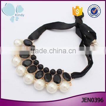 Elegant ladies costume jewellery gemstone ribbon black necklace with pearl