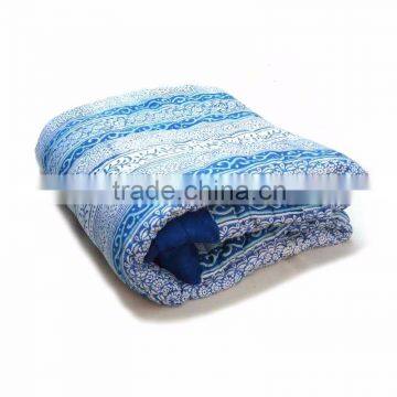 Borderline Blue Baby Quilt soft cotton Hand Block Printed comforter