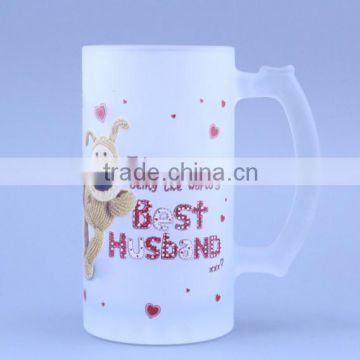 Customized frosted Glass beer mug with printing, glass drinking mug, big glass beer mug, Promotional glass mug, PTM2007