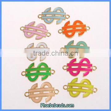 Wholesale Dazzle Colors Metal Enamel Dollar Shape DIY Bracelet Connector OMC-053H