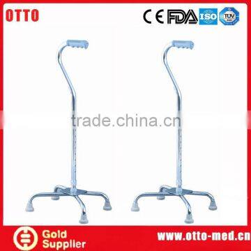 Height adjustable aluminum 4-legs walking cane