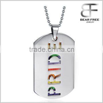 Stainless Steel "PRIDE" Hollowed Rainbow Gay & Lesbian Pride Pendant Necklace 2 Pieces Tag Silver