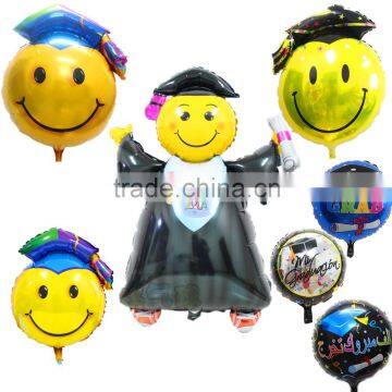 Graduate smiling face foil helium balloons for kids birthday decoration