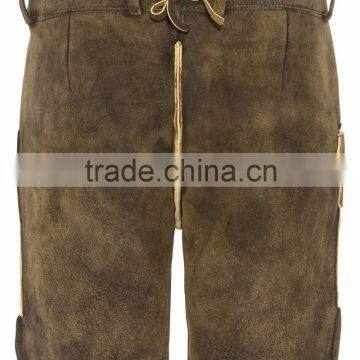 Herren Trachten Lederhose Bundhose Kurz Mit Tragern Aus Rindveloursleder in Hellbraun photo-2