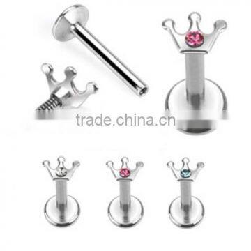 Steel Gem Crown Lip Ring Labret PIiercing BarTragus Ear