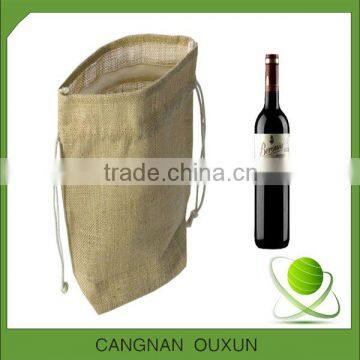 factory direct printed drawstring jute wine bag