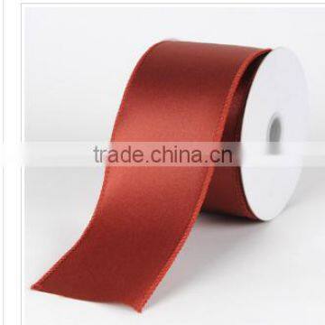 HOT SALE 2 inch Width Brown Holiday Gift Wrapping Wire Polyester Satin Ribbon