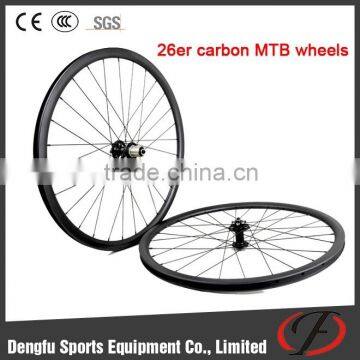 Dengfu carbon mountain bike wheelset 26er clincher MTB wheel with Novatec/Chosen hubs