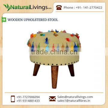 Modern Wooden Upholstered Stool with Mini Tassels Attached for Decoration