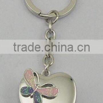 Glitter butterfly metal heart shape solid perfume container /lip gloss keychain, various design, OEM designs accepted.<DKCA9173