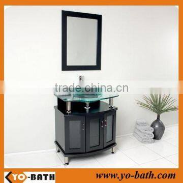 glass lavabo bathroom with solid wood cabinet