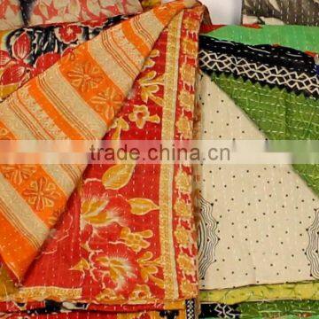 indian beautiful vintage saree patchwork kantha quilt cotton bedspread bedding