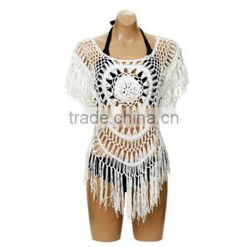 Bohemian Crochet Stitching Bikini Outside Smock Cover Up Hollow Beach Blouse photo-3