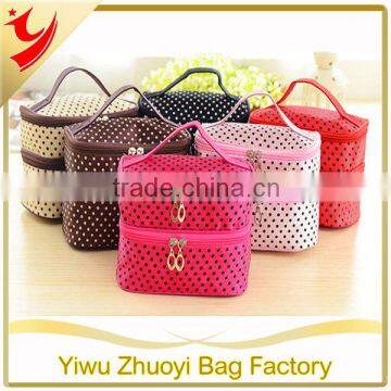 Direct manufacturer,wavelet point,high-capacity,cute double-deck cosmetic bag