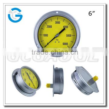 High quality all stainless steel no stop pin back mounting 6000 psi manometer