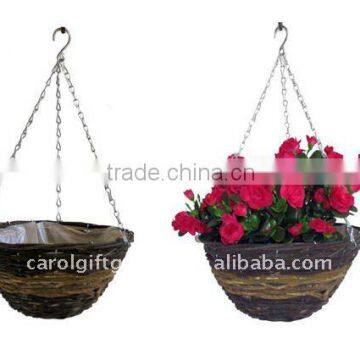 Black/Yellow Rattan hanging planter, hanging basket, Black/Yellow Rattan flower pot