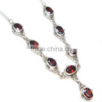 925 Sterling Silver Garnet Gemstone Necklace