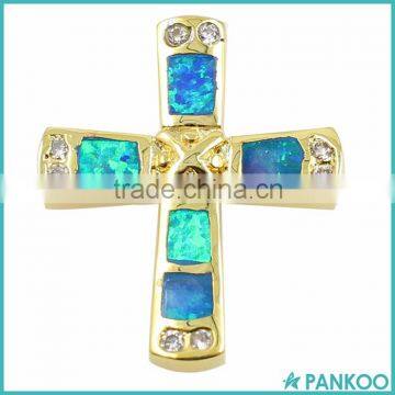 Custom 925 Sterling Silver Created Synthetic Opal Cross Pendant Wholesale