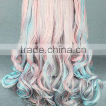 Costume long deep wave wigs with multi color two ponytails wig N380