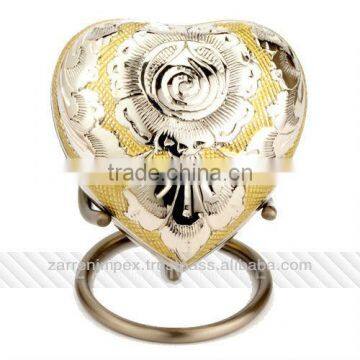 Gold Silver Engraved 3" Brass Heart Urn