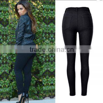 China 2016 Summer Fashion Women Black High Waist Leggings Ladies Knee Holes Pencil Skinny Ripped Jeans Wholesale Price