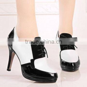 2015 Sexy Genuine Leather High Heel Ankle Boots Fancy Double Color Lace Up High Heel Pump Dress Shoes CP6684
