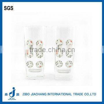 bottle manufacture glass drinking cup with football decal wholesale