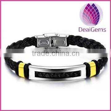 Wholesale braided PU leather bracelet with steel buckle for men