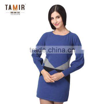 Cashmere Winter Long Sleeve Women Fancy Dress, Women Blue One-Piece Winter Dress