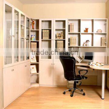 White wood bookcase glass door