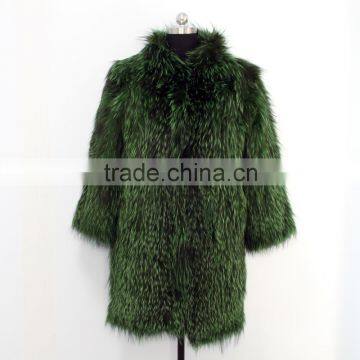 green 2015 latest new fashion lady's real raccoon fur coat /long coat