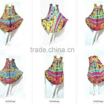 vintage retro thai style HIPPIE BOHO FULL tie dye handmade polka dot butterfly bat wing kaftan tank dress