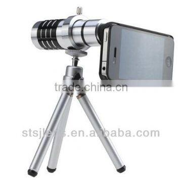 Aluminum optical 12x zoom telescope camera lens for iphone5 +mini tripod+iphone 5 cover case