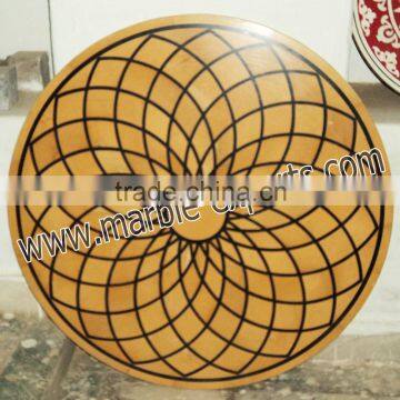 Round Yellow Overlay marble pietra dura table top