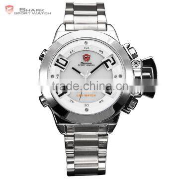Shark White LED Display Digital Analog Steel Band Mens Water Resistant Sport Watch