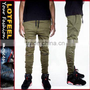 OLIVE BIKER ZIP JOGGERS moto jogger pants gym pants (lotbike079)