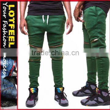 Green biker ZIP JOGGER man pants moto jogger pants gym pants (lotbike082)