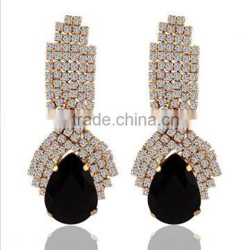 Luxury jewelry for women 14k gold plating black crystal dangle earrings dubai gold jewelry earring