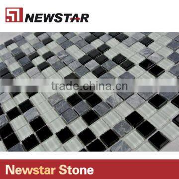 Newstar Black Grey And White Marble Tile Mix Glass Swimming Pool Mosaic photo-2
