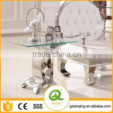 D346 Small Glass Coffee Side Table Stainless Steel End Table