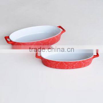 Set of 3 Oval Shape Bake Dish, Stoneware With Solid Color photo-3