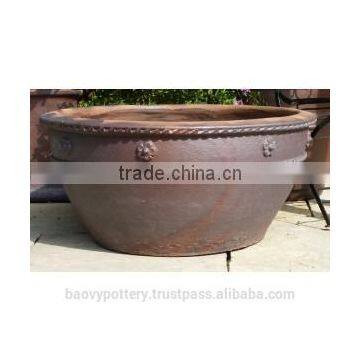 Large Dark Clay Bowl Planter, Set of 3.