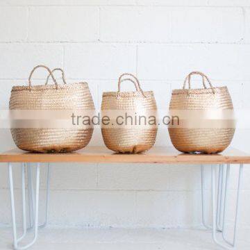 Golden Metalic Seagrass Belly Basket Vietnam photo-2