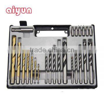 24pcs/set drill bits set impact masonry + wood flat drill + twist drill bit for metal woodworking